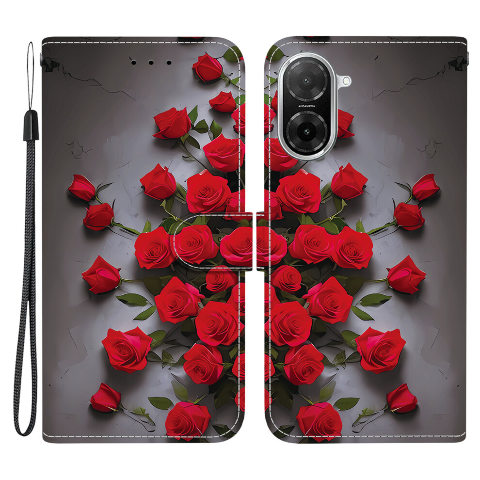 ( Rose) For Xiaomi Mi A5 4G (171.7Mm) Leather Case Stand Wallet Pattern Printing Phone Cover With Wrist Strap Red 6914293195142