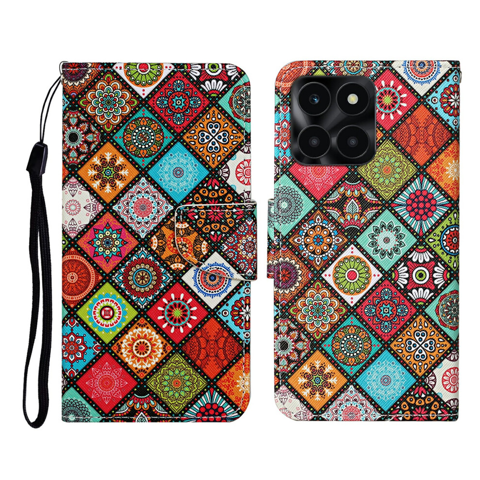 (Ethnic Style) Protective Case For Honor X6c 4G / X6b 4G / X6a 4G / X5b / X5b Plus Pattern Printing Leather Folio Phone Cover With Wrist 6914293643773