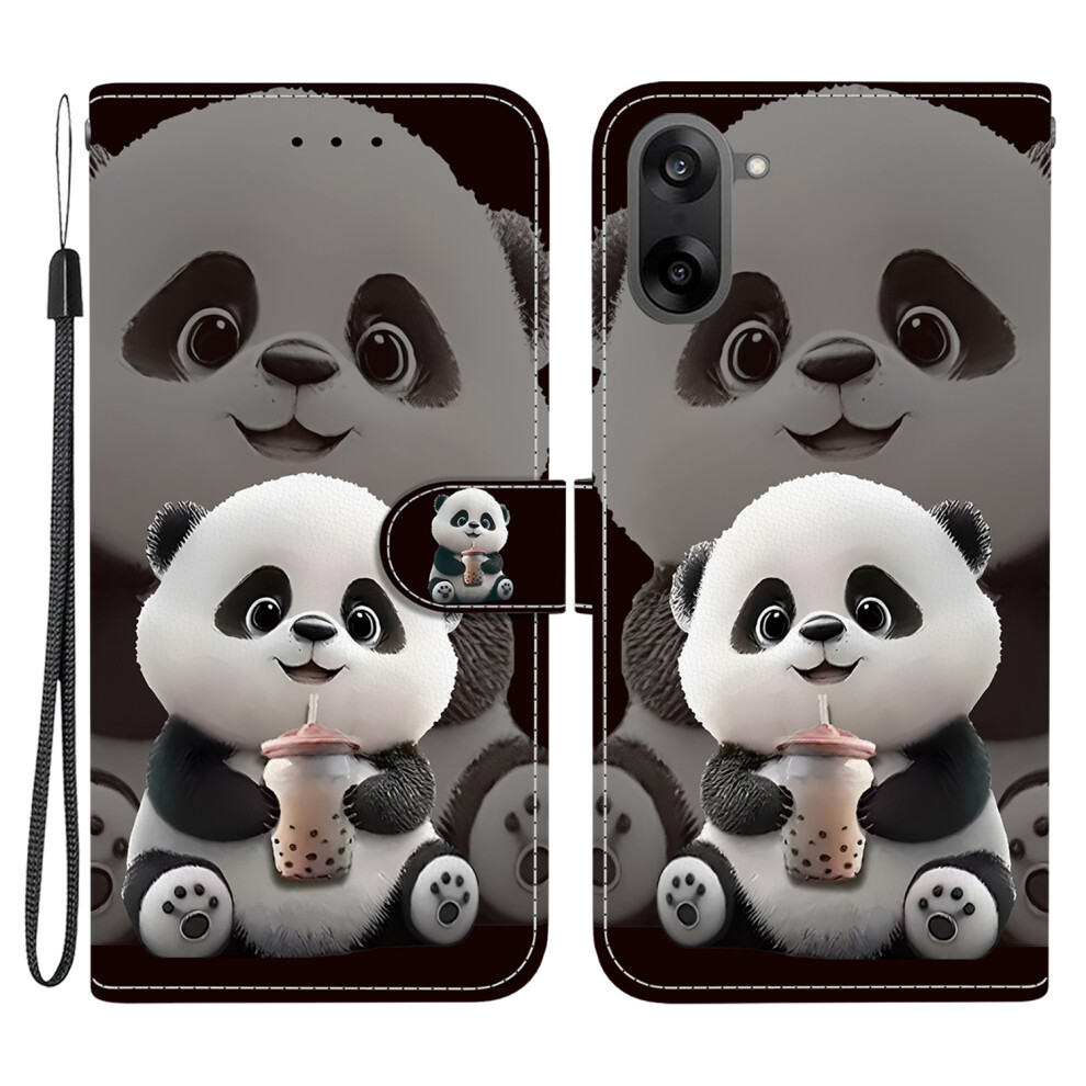(Milk Tea Panda) For Oneplus Nord Ce5 5G / Ace 5 Racing 5G Leather Case Stand Wallet Pattern Printing Phone Cover With Wrist Strap 6914298063354