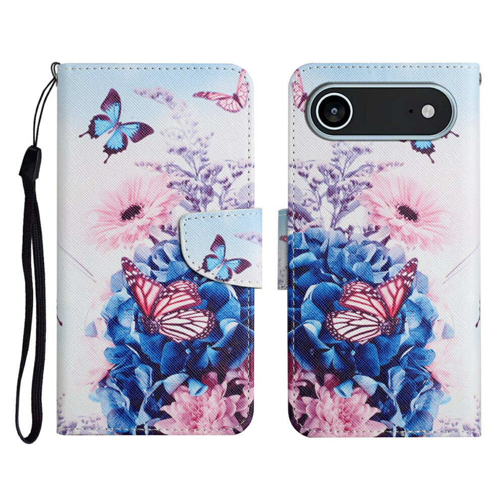 ( Butterfly) For Iphone Air Case Pattern Printing Protective Leather Folio Phone Cover With Wrist Strap Purple 6914290910564