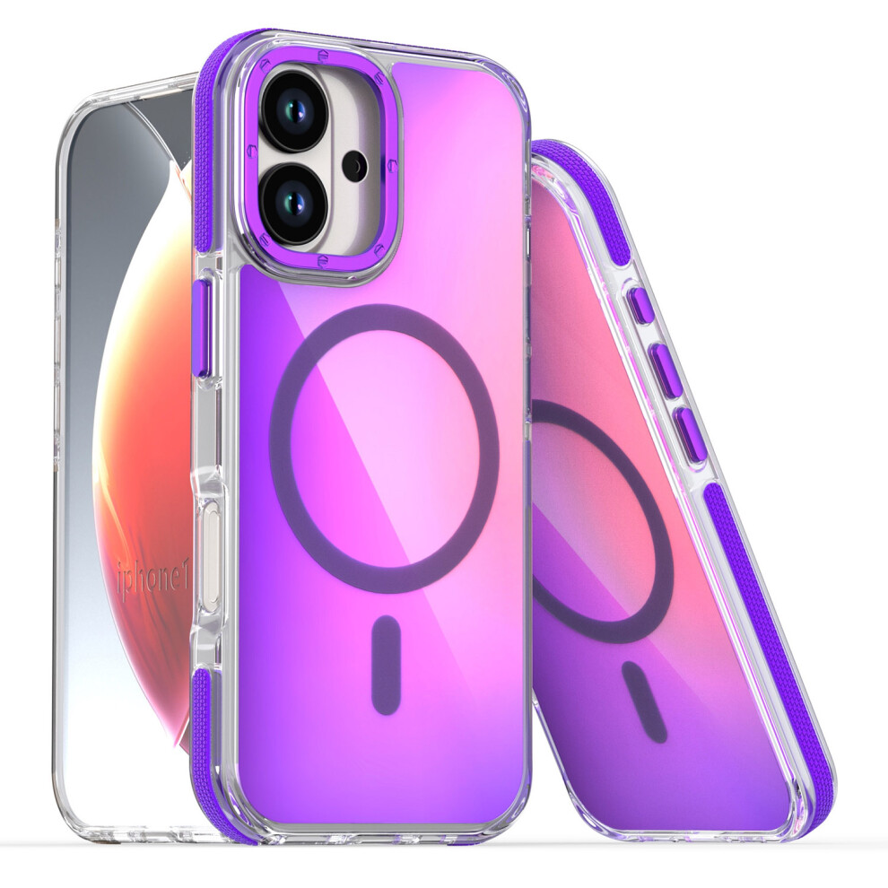 (Purple) For Iphone 17 Case Compatible With Magsafe Cute Fluorescent Design Tpu Acrylic Phone Back Cover Purple 6914296360189