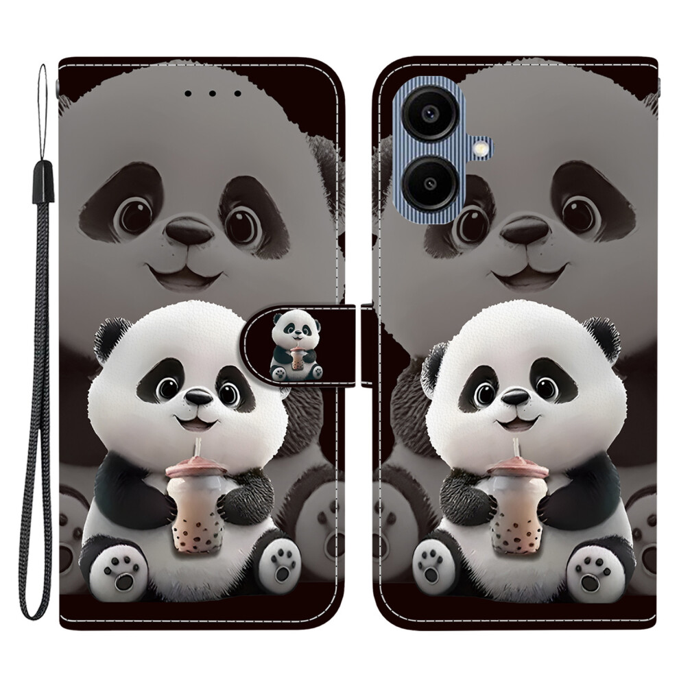 (Milk Tea Panda) Leather Case For Samsung Galaxy A07 5G / A07 4G / A06 5G / A06 4G Stand Wallet Pattern Printing Phone Cover With Wrist Strap 6914296146134