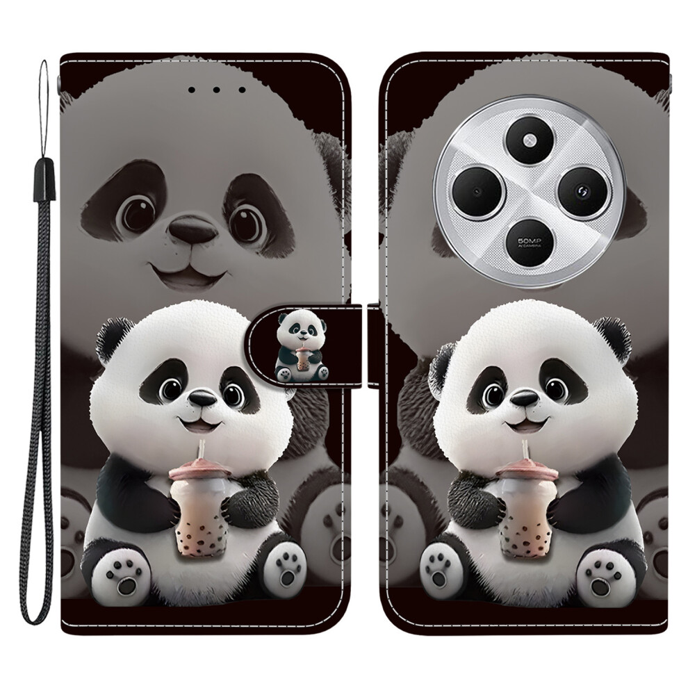 (Milk Tea Panda) For Xiaomi Redmi 14C 4G Leather Case Stand Wallet Pattern Printing Phone Cover With Wrist Strap 6914298535424