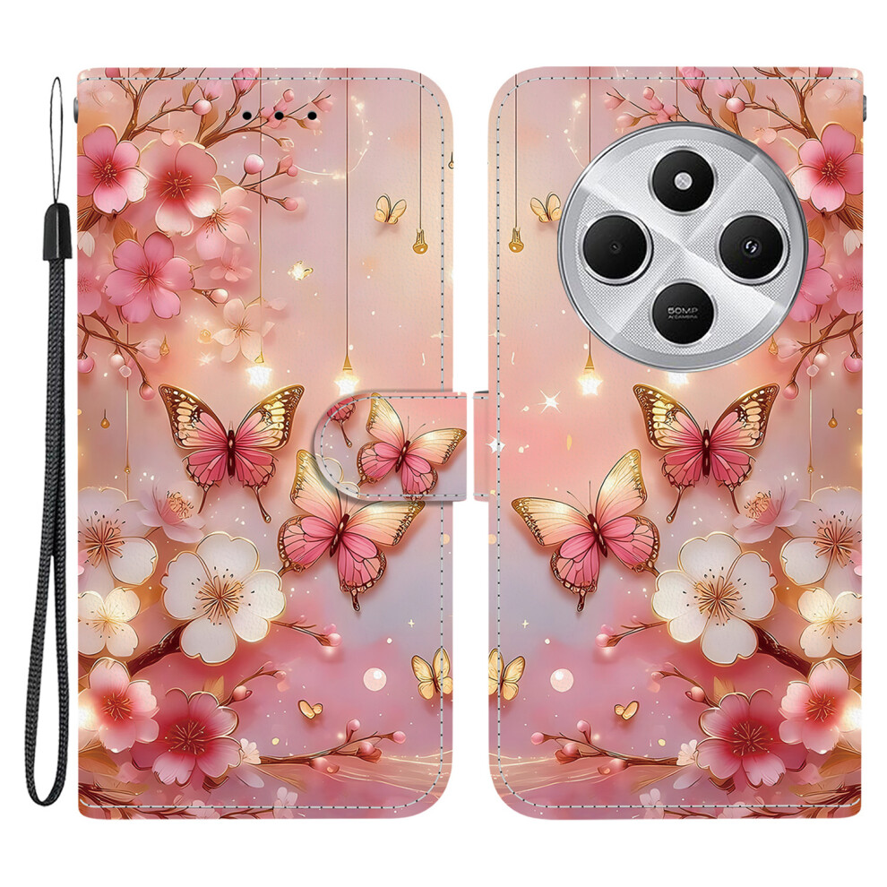 (Lantern Butterfly) For Xiaomi Redmi 14C 4G Leather Case Stand Wallet Pattern Printing Phone Cover With Wrist Strap 6914297060507