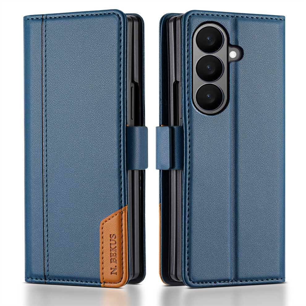 (Blue) N.bekus For Samsung Galaxy Z Fold7 5G Stand Case Rfid Blocking Pu Leather Wallet Phone Cover Blue 6914296443264