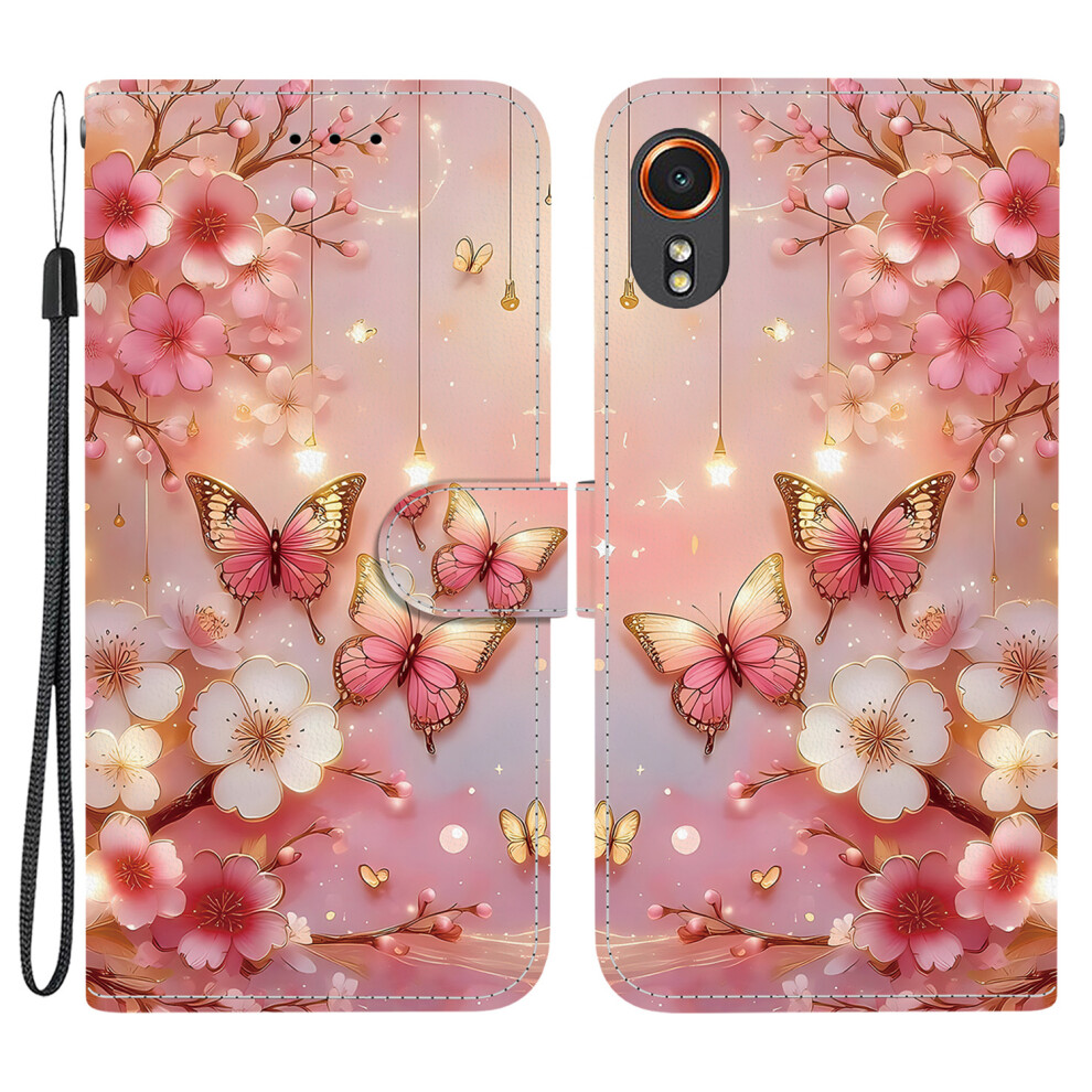 (Lantern Butterfly) For Samsung Galaxy Xcover7 Leather Case Stand Wallet Pattern Printing Phone Cover With Wrist Strap 6914296856088