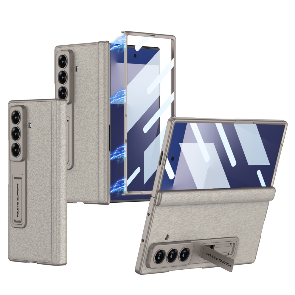 (Titanium ) Gkk For Samsung Galaxy Z Fold7 5G Case With Kickstand Hinge Protection Pc + Tempered Glass Phone Cover Grey 6914299378143