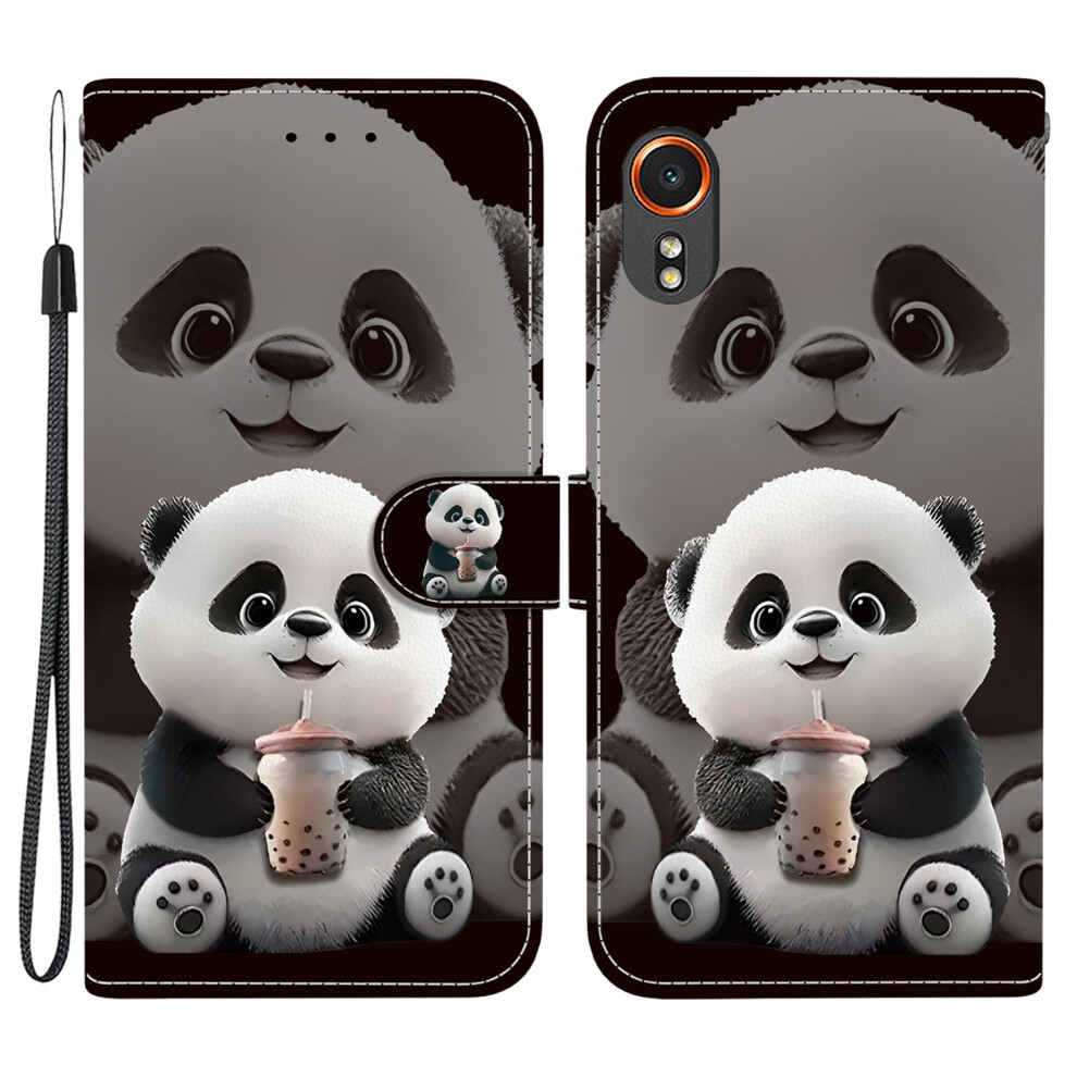 (Milk Tea Panda) For Samsung Galaxy Xcover7 Leather Case Stand Wallet Pattern Printing Phone Cover With Wrist Strap 6914295944137