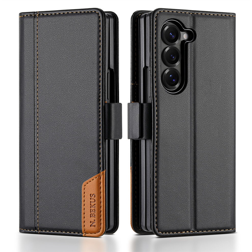 (Black) N.bekus For Samsung Galaxy Z Fold6 5G Stand Case Rfid Blocking Pu Leather Wallet Phone Cover Black 6914291696634
