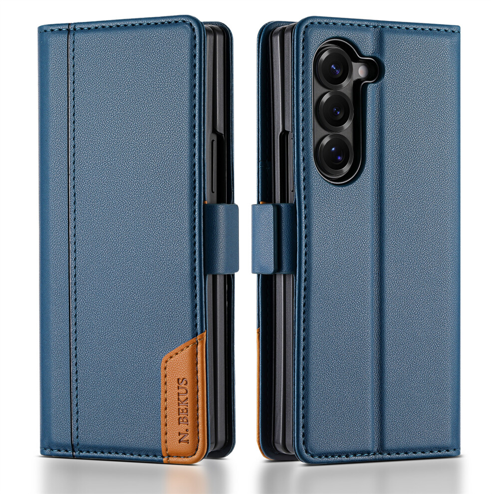 (Blue) N.bekus For Samsung Galaxy Z Fold6 5G Stand Case Rfid Blocking Pu Leather Wallet Phone Cover Blue 6914293999184