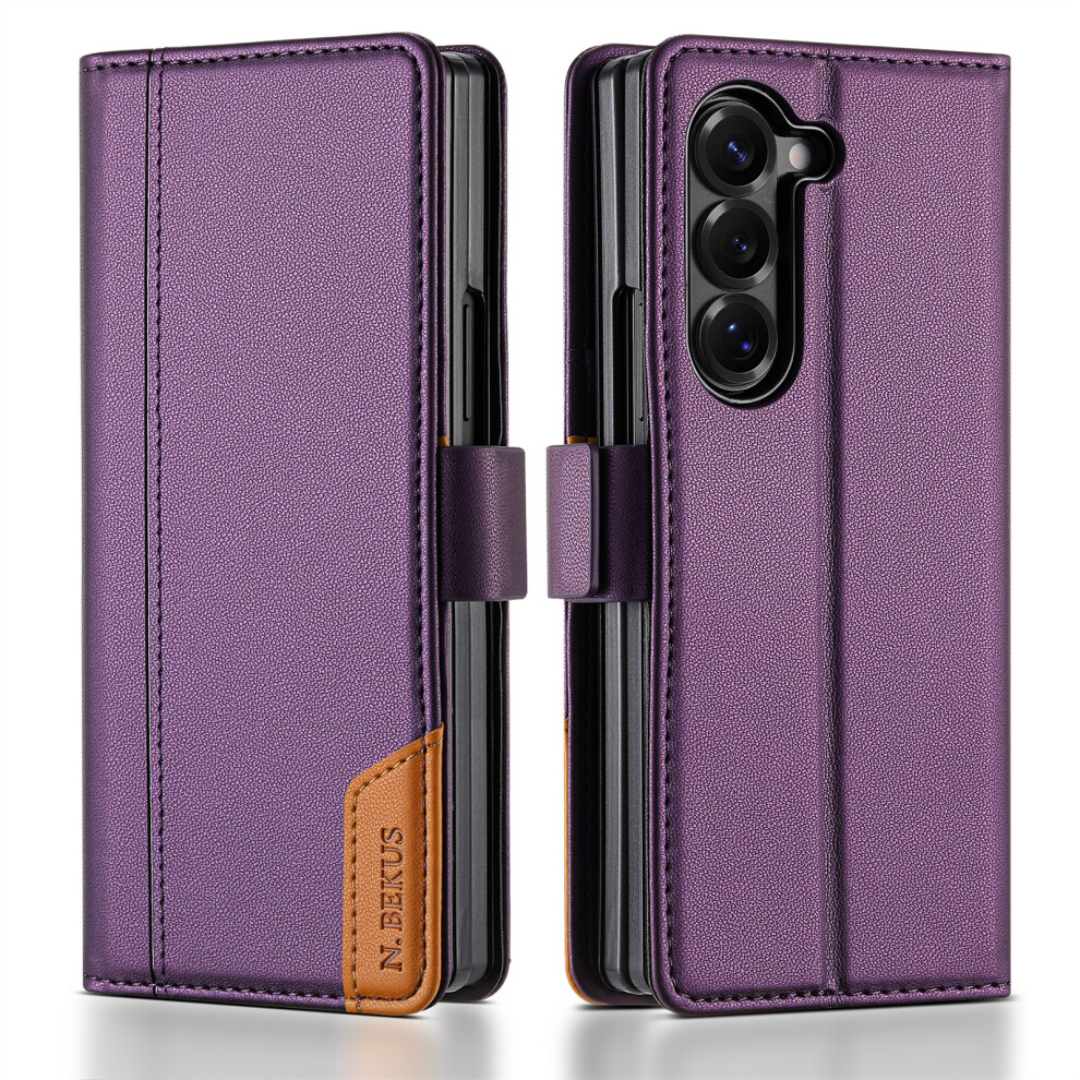 (Purple) N.bekus For Samsung Galaxy Z Fold6 5G Stand Case Rfid Blocking Pu Leather Wallet Phone Cover Purple 6914290813063