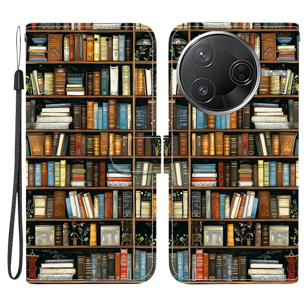 (Bookshelf) Leather Case For Xiaomi Redmi K80 Pro 5G / K80 5G / Poco F7 Pro 5G / F7 Ultra 5G Pattern Printing Phone Cover With Wrist Str 6914297346458