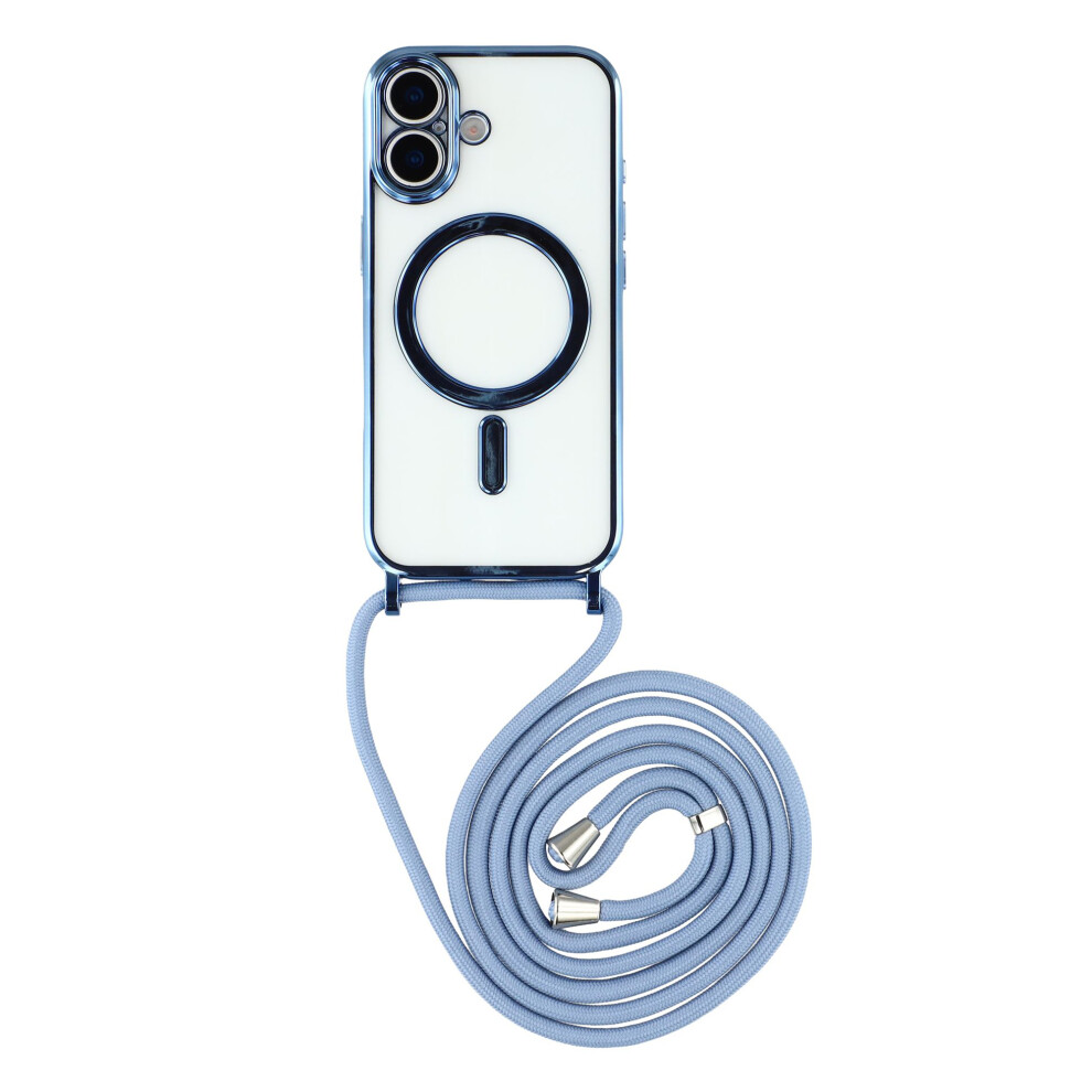 (Blue) For Iphone 17 Case Compatible With Magsafe Electroplating Edge Tpu Phone Cover With Shoulder Strap Blue 6914295882422