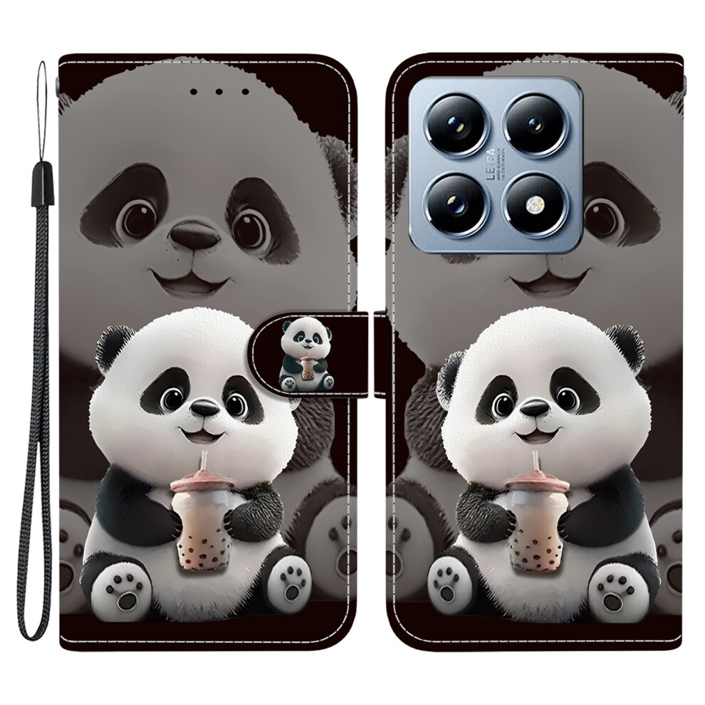 (Milk Tea Panda) For Xiaomi 14T Leather Case Stand Wallet Pattern Printing Phone Cover With Wrist Strap 6914297919249