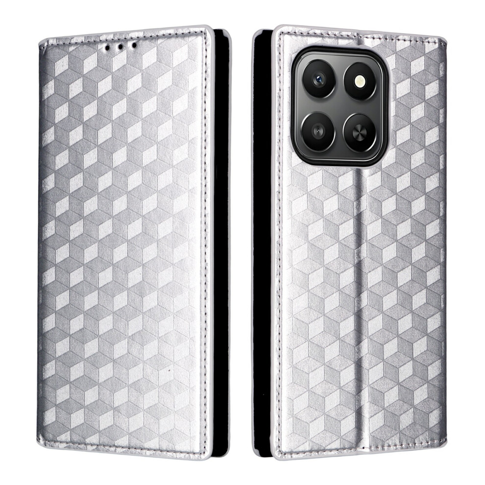(Silver) For Honor 400 Smart 5G / 4G / X7d 4G Case Wallet Rhombus Imprinted Leather Phone Cover Silver 6914298220979