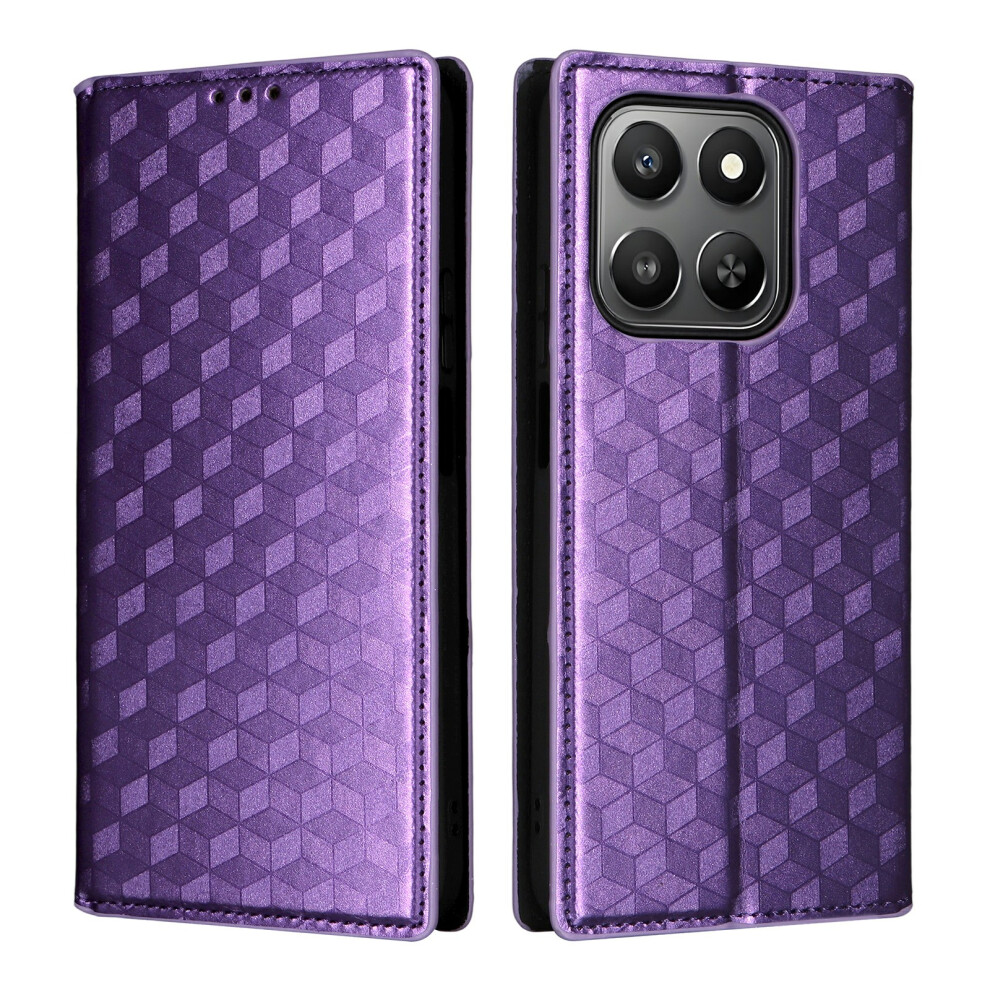 (Purple) For Honor 400 Smart 5G / 4G / X7d 4G Case Wallet Rhombus Imprinted Leather Phone Cover Purple 6914299381839