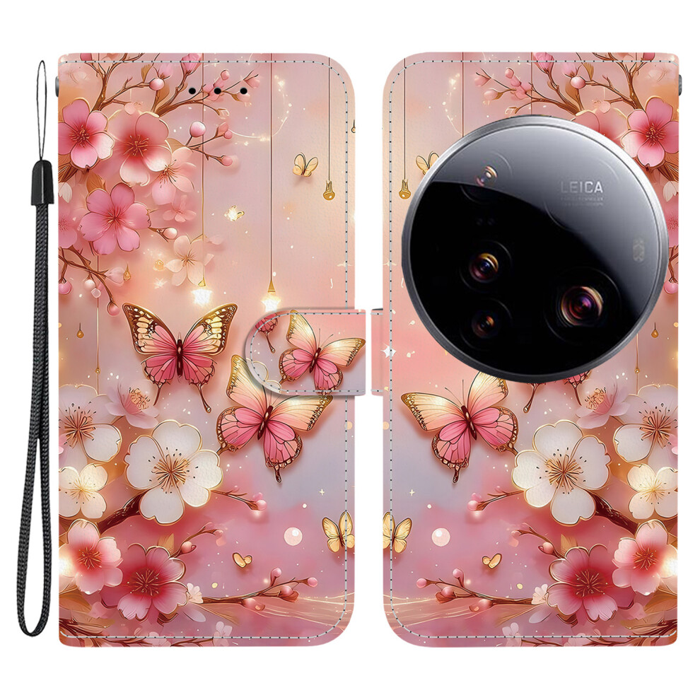 (Lantern Butterfly) For Xiaomi 15 Ultra Leather Case Stand Wallet Pattern Printing Phone Cover With Wrist Strap 6914292599279