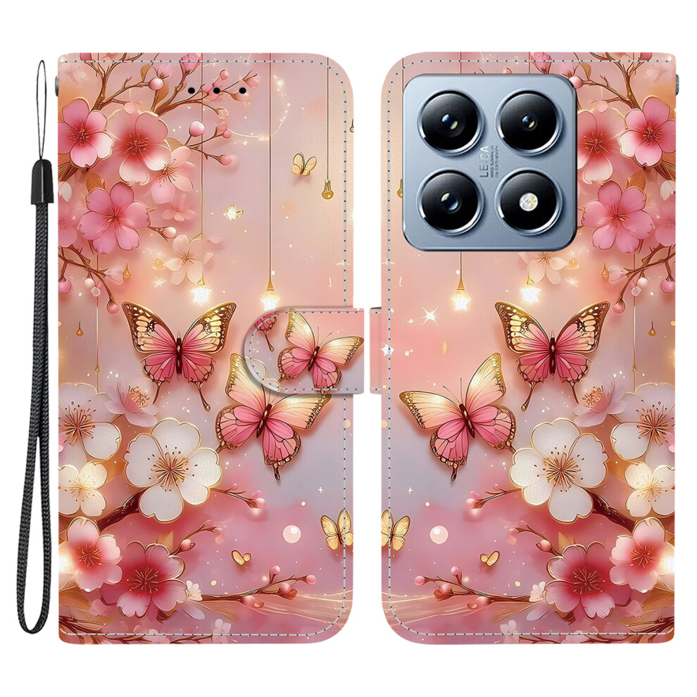 (Lantern Butterfly) For Xiaomi 14T Pro Leather Case Stand Wallet Pattern Printing Phone Cover With Wrist Strap 6914293732743