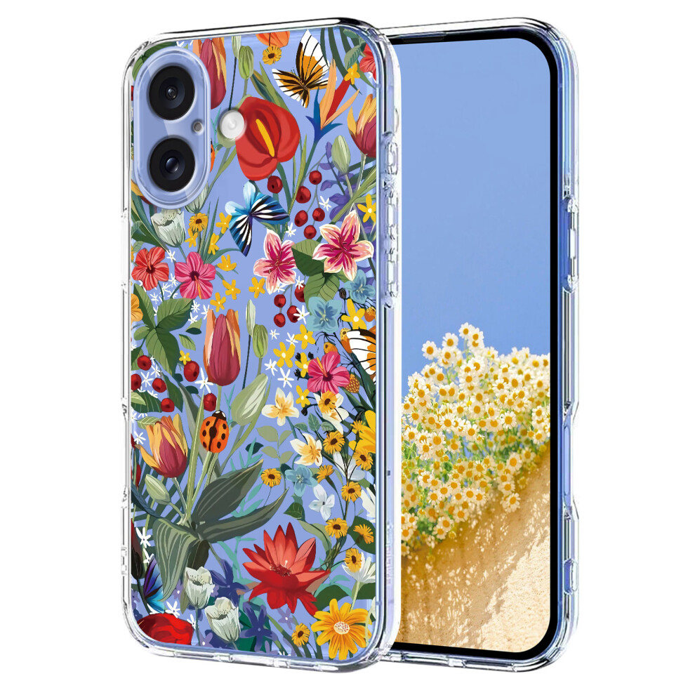 (Lilies) For Iphone 16 Plus Case Butterfly Floral Pattern Printing Tpu Phone Back Cover 6914296249606