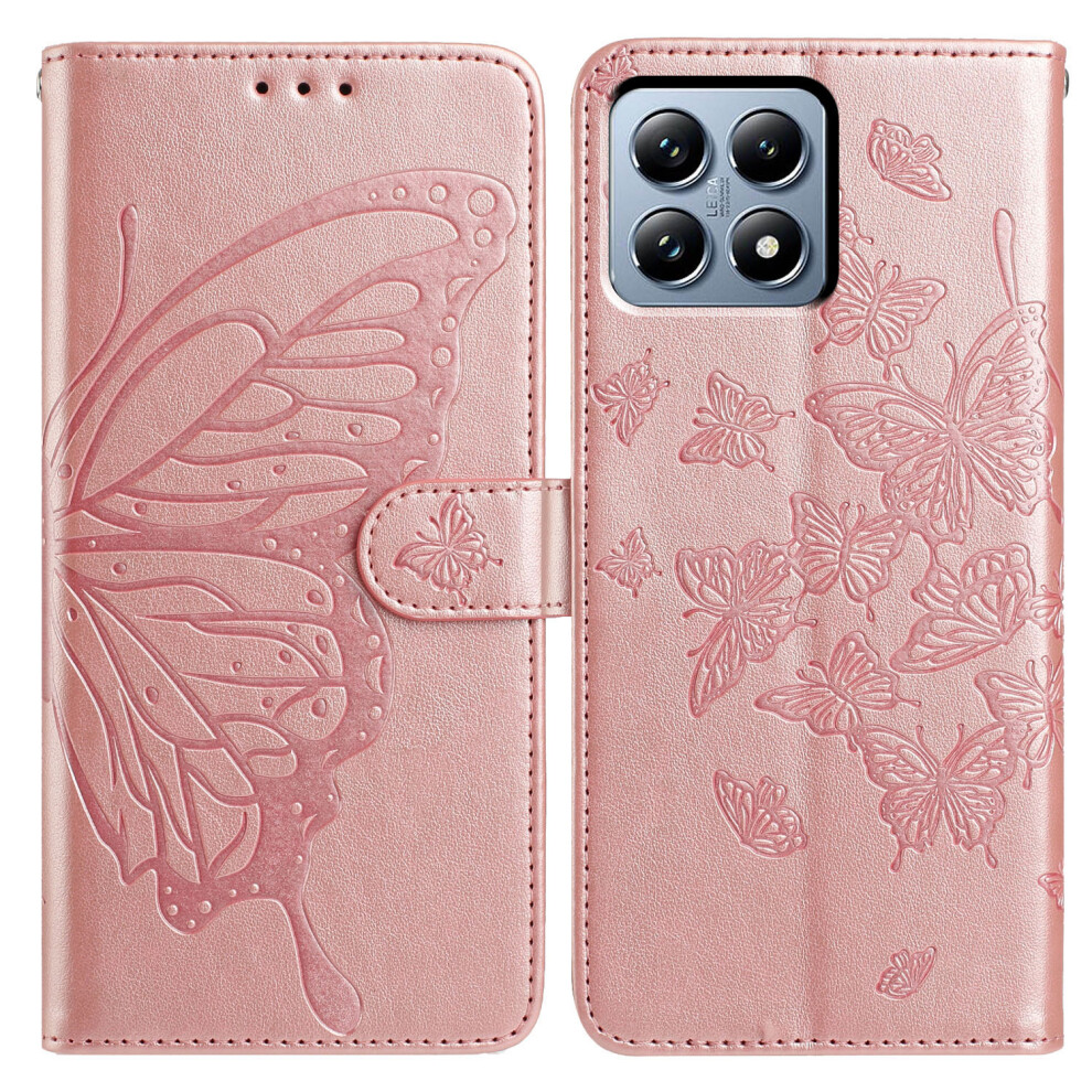 (Rose ) For Xiaomi 15T Case Butterfly Imprint Wallet Stand Pu Leather Flip Phone Cover With Strap Gold 6914293420275