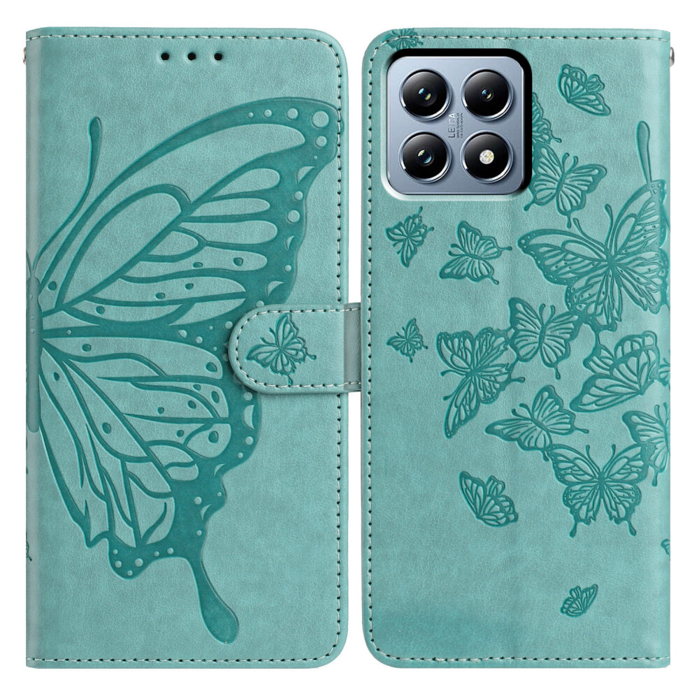 (Green) For Xiaomi 15T Case Butterfly Imprint Wallet Stand Pu Leather Flip Phone Cover With Strap Green 6914294240483