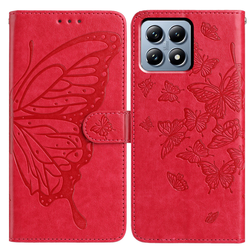 (Red) For Xiaomi 15T Case Butterfly Imprint Wallet Stand Pu Leather Flip Phone Cover With Strap Red 6914296205893