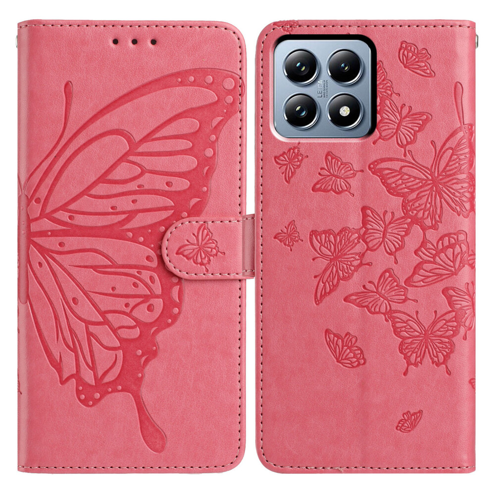 (Rose) For Xiaomi 15T Case Butterfly Imprint Wallet Stand Pu Leather Flip Phone Cover With Strap 6914290621934