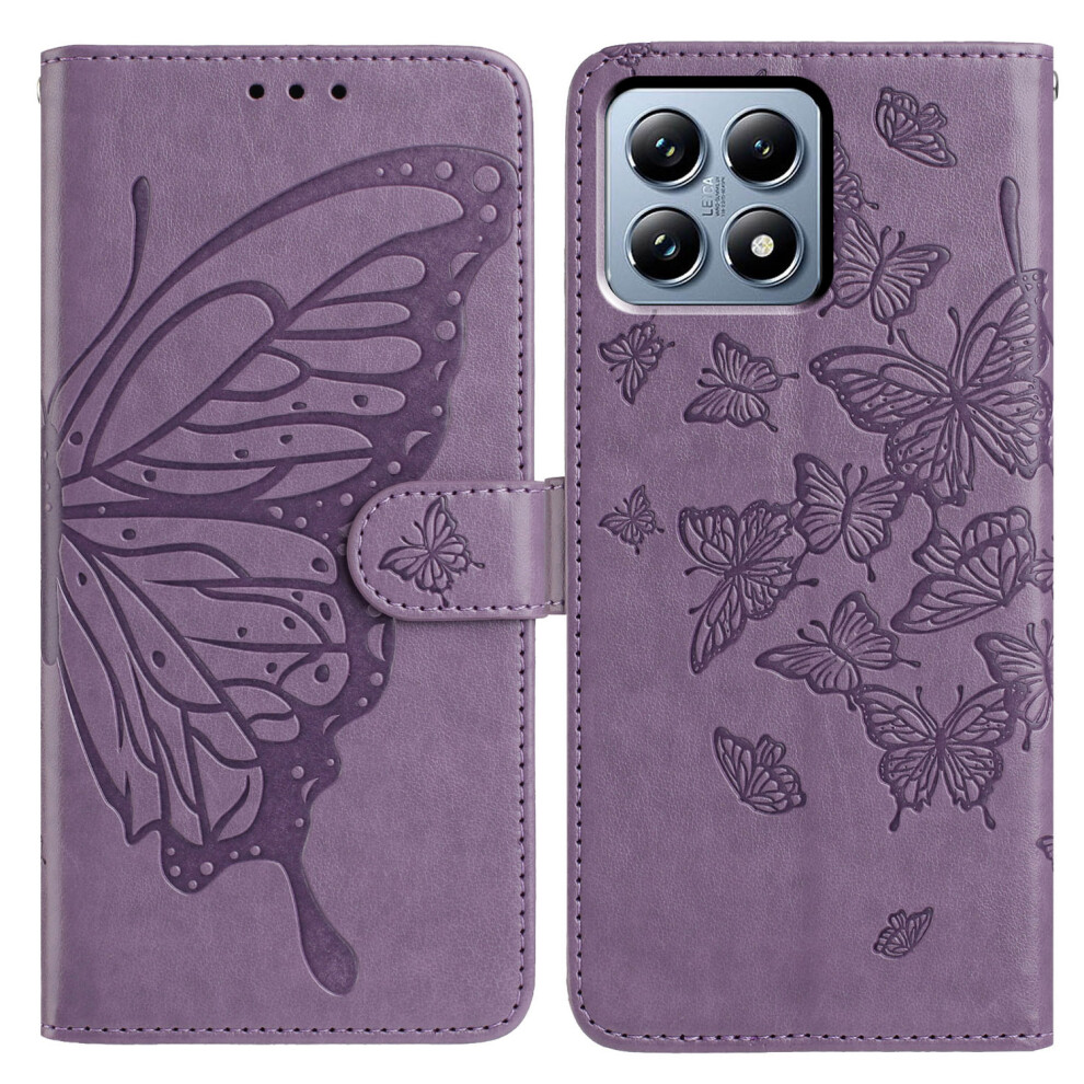(Purple) For Xiaomi 15T Case Butterfly Imprint Wallet Stand Pu Leather Flip Phone Cover With Strap Purple 6914292003462
