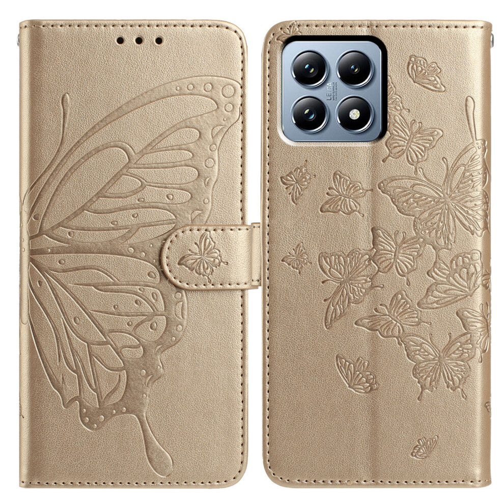 (Gold) For Xiaomi 15T Case Butterfly Imprint Wallet Stand Pu Leather Flip Phone Cover With Strap Gold 6914294286351