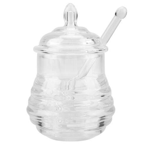 Tarro de miel transparente con forma de colmena, 245 ml, con gotero.