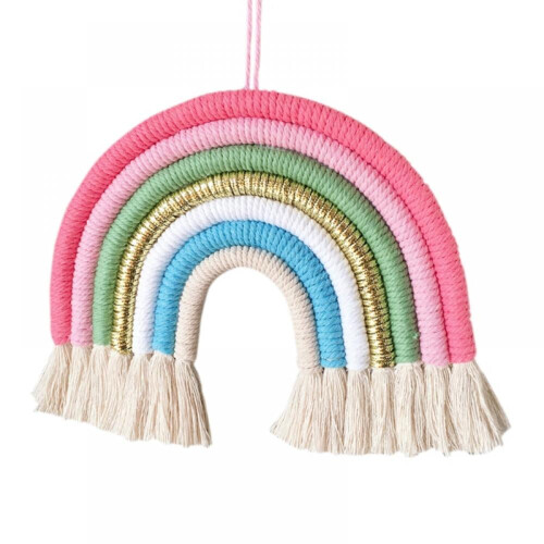 Makramee-Regenbogen-Wandteppich mit Quasten 1