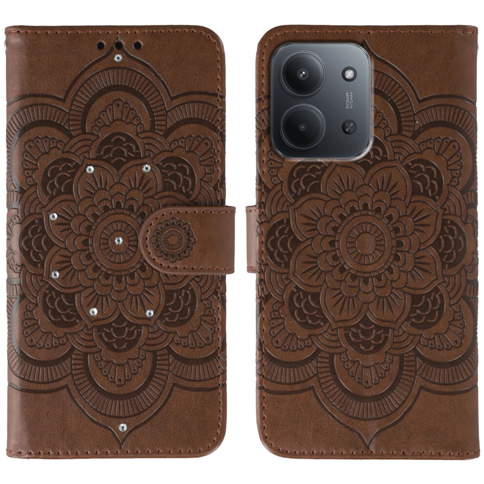 (Brown) For Xiaomi Redmi 15C 4G (Global) (171Mm) / Poco C85 4G (171Mm) Case Rhinestone Decor Pu Leather Mandala Imprint Phone Cover With S Brown 6914299722250