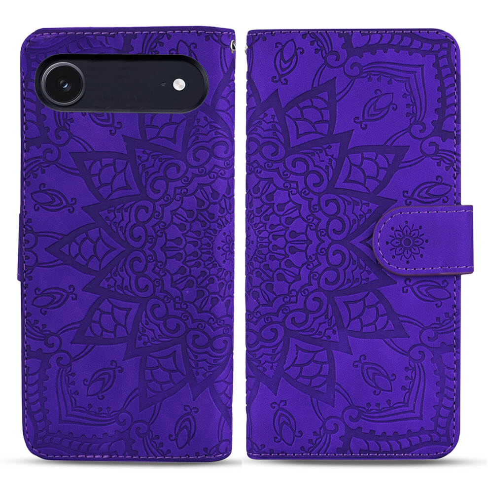 (Purple) Case For Iphone Air Flower Imprinted Pu Leather Wallet Flip Phone Cover With Wrist Strap Purple 6914297500201