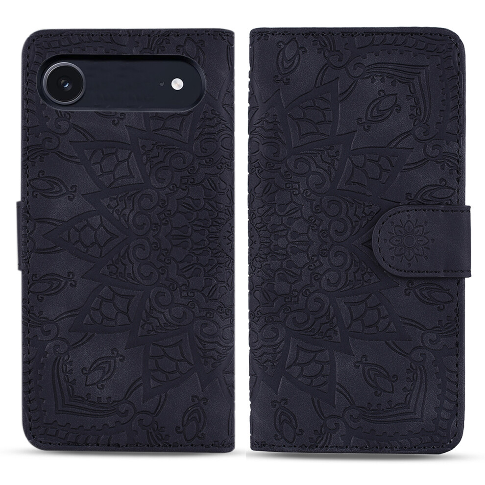 (Black) Case For Iphone Air Flower Imprinted Pu Leather Wallet Flip Phone Cover With Wrist Strap Black 6914296542219