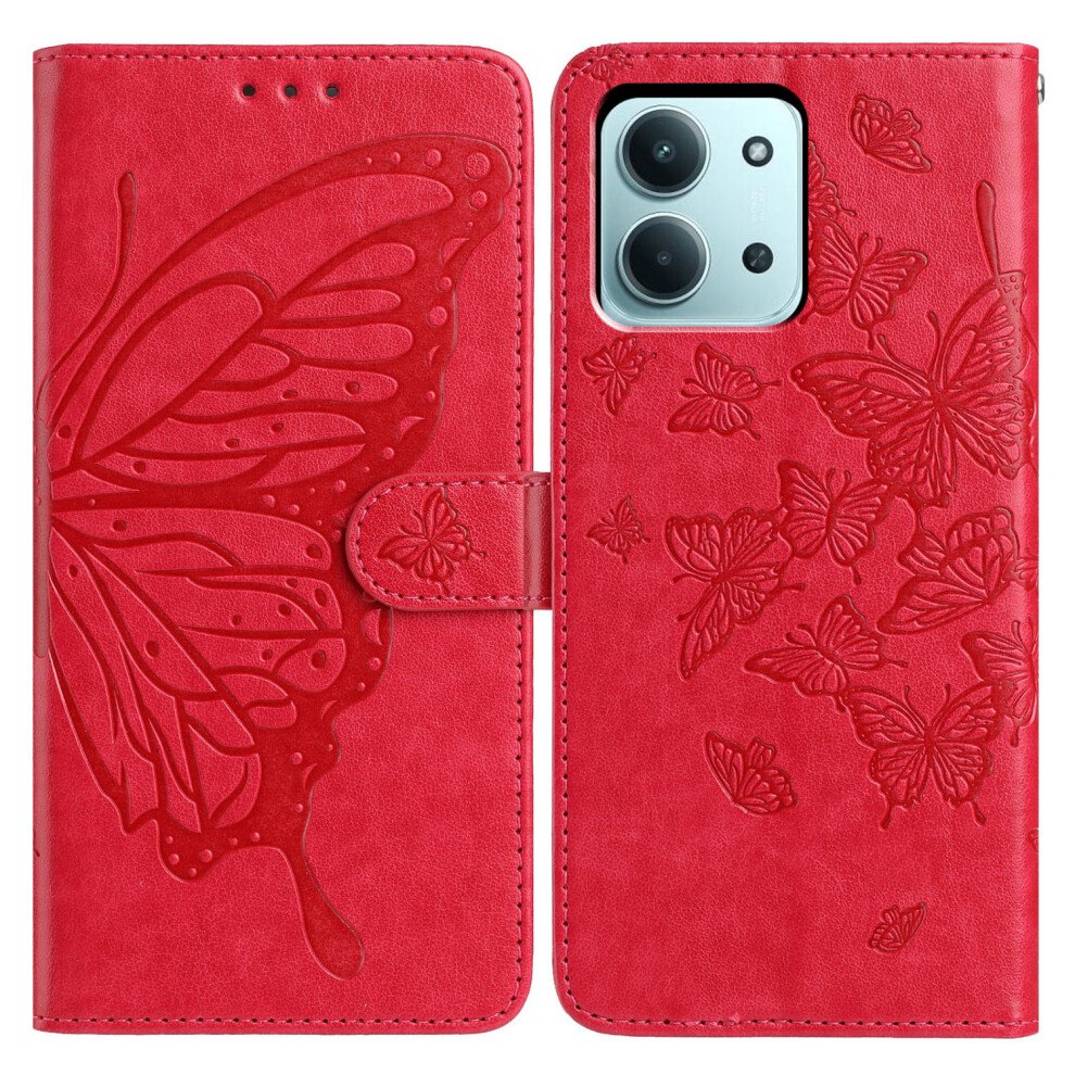 (Red) For Xiaomi Mi 15C 4G (Global) (171Mm) / Poco C85 4G (171Mm) Case Butterfly Imprint Wallet Stand Pu Leather Flip Phone Cover Wit Red 6914298339947
