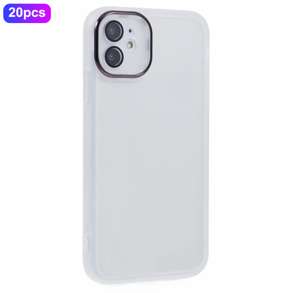 (Transparent ) Bulk Purchasing 20Pcs For Iphone 12 Case Electroplated Camera Frame Tpu Phone Cover Precise Cutouts White 6914290861439