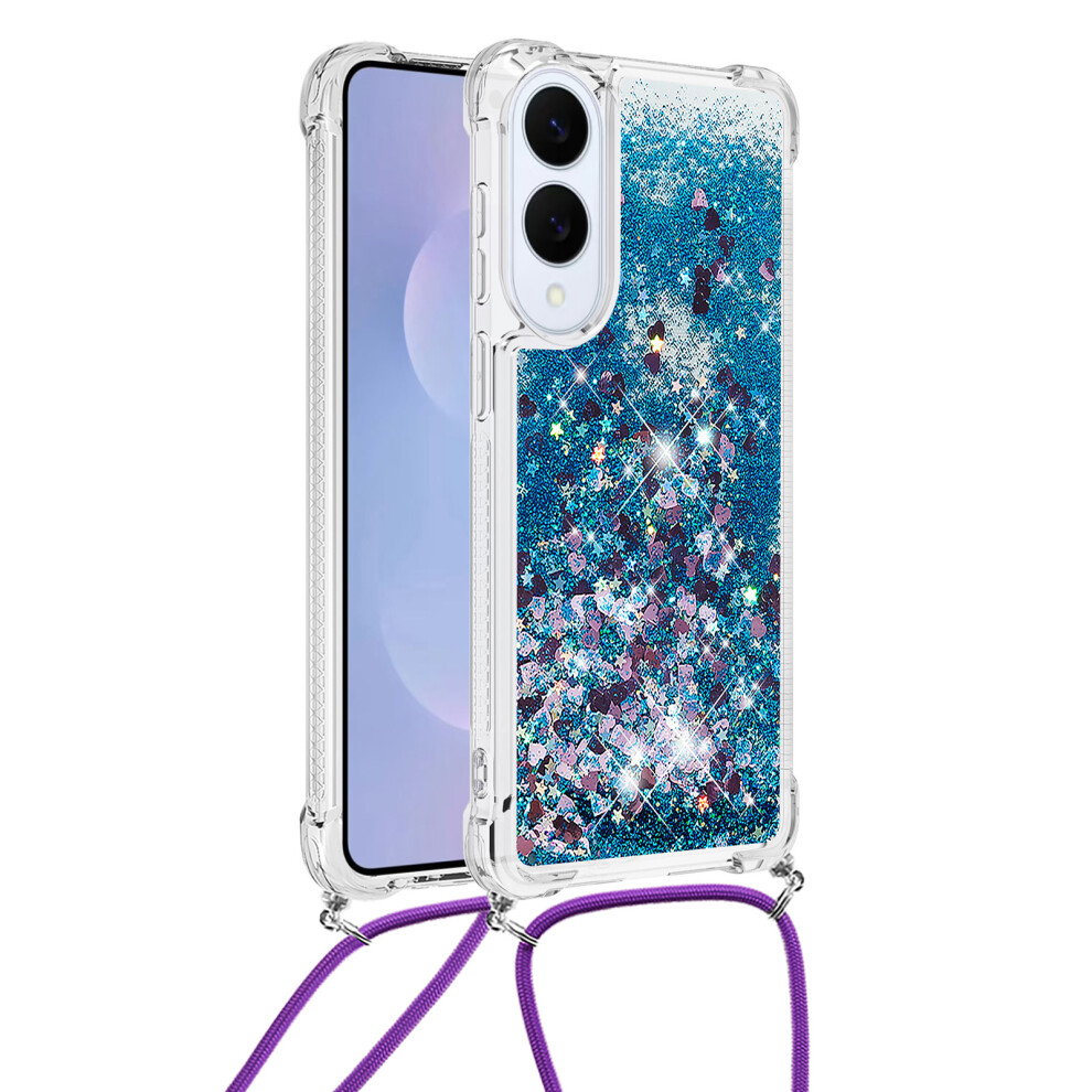 ( / Hearts) For Samsung Galaxy S25 Edge Tpu Case Quicksand Phone Cover With Lanyard Blue 6914291885908
