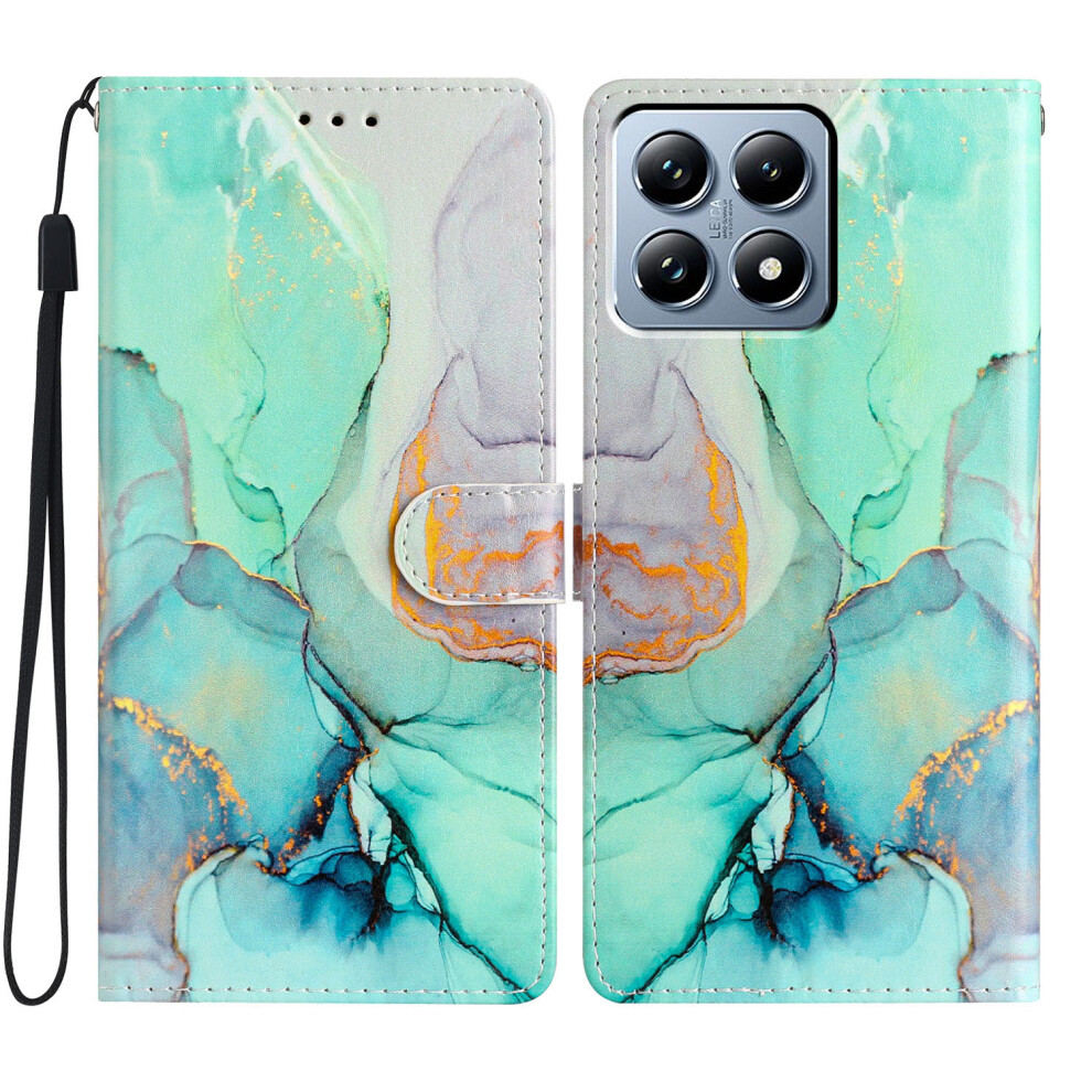 ( Marble) For Xiaomi 15T Wallet Case Pu Leather Pattern Printing Stand Phone Cover With Strap Green 6914296032543