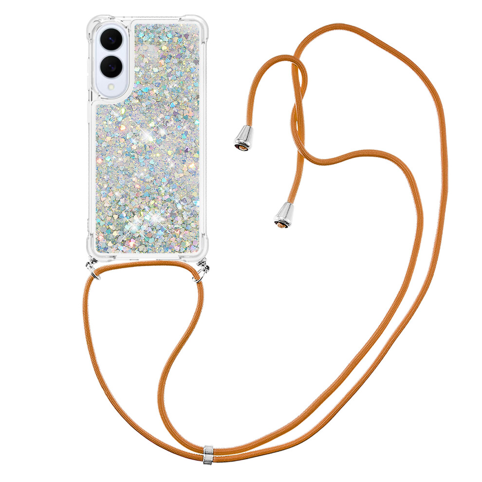 ( / Hearts) For Samsung Galaxy S25 Edge Tpu Case Quicksand Phone Cover With Lanyard Silver 6914298706015