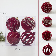 Christmas tree decorations plush wine red balls 4 pcs