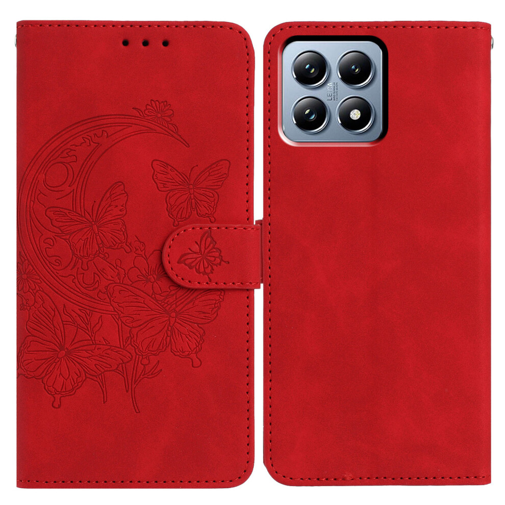 (Red) For Xiaomi 15T Case Butterfly Flower Imprint Pu Leather Wallet Stand Phone Cover Red 6914293501530