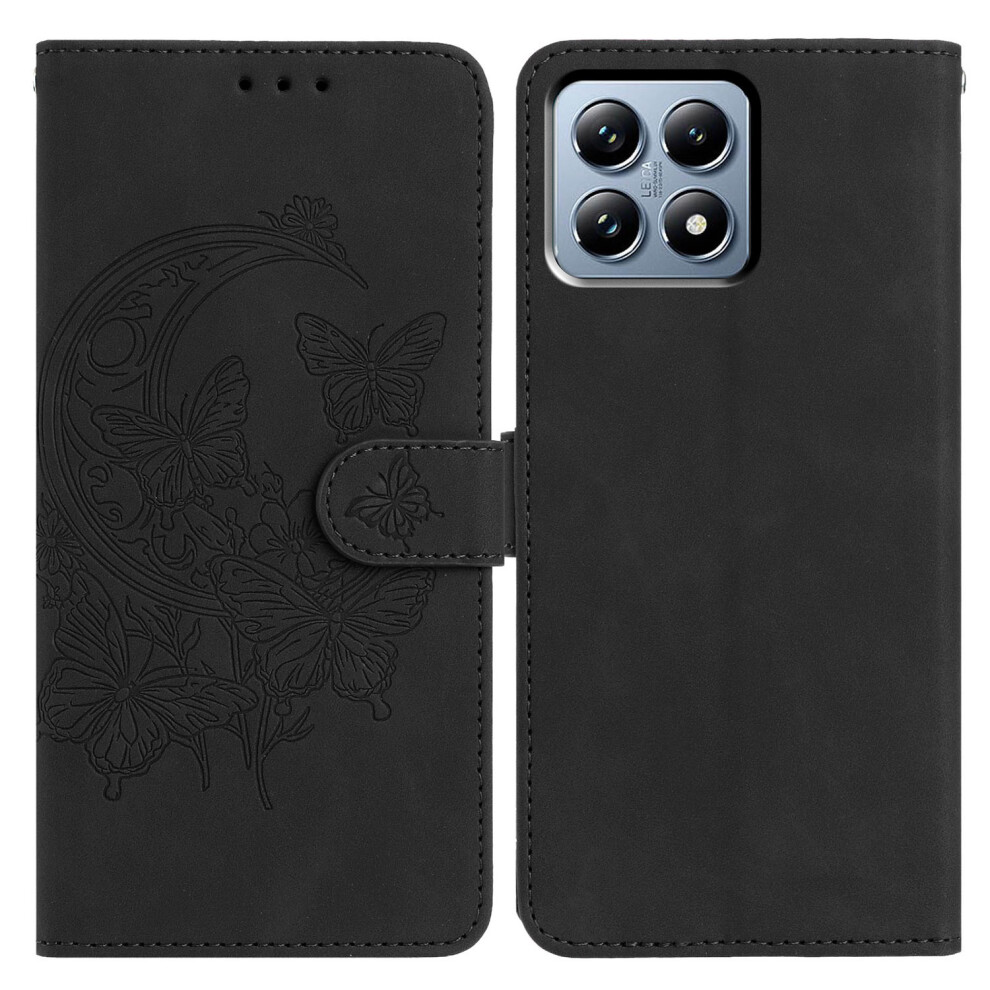 (Black) For Xiaomi 15T Case Butterfly Flower Imprint Pu Leather Wallet Stand Phone Cover Black 6914293161468