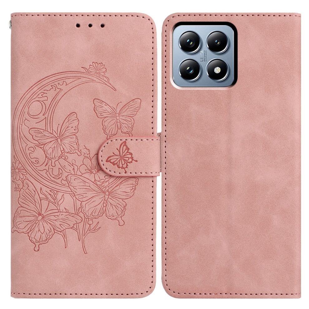 (Pink) For Xiaomi 15T Case Butterfly Flower Imprint Pu Leather Wallet Stand Phone Cover Pink 6914291854904