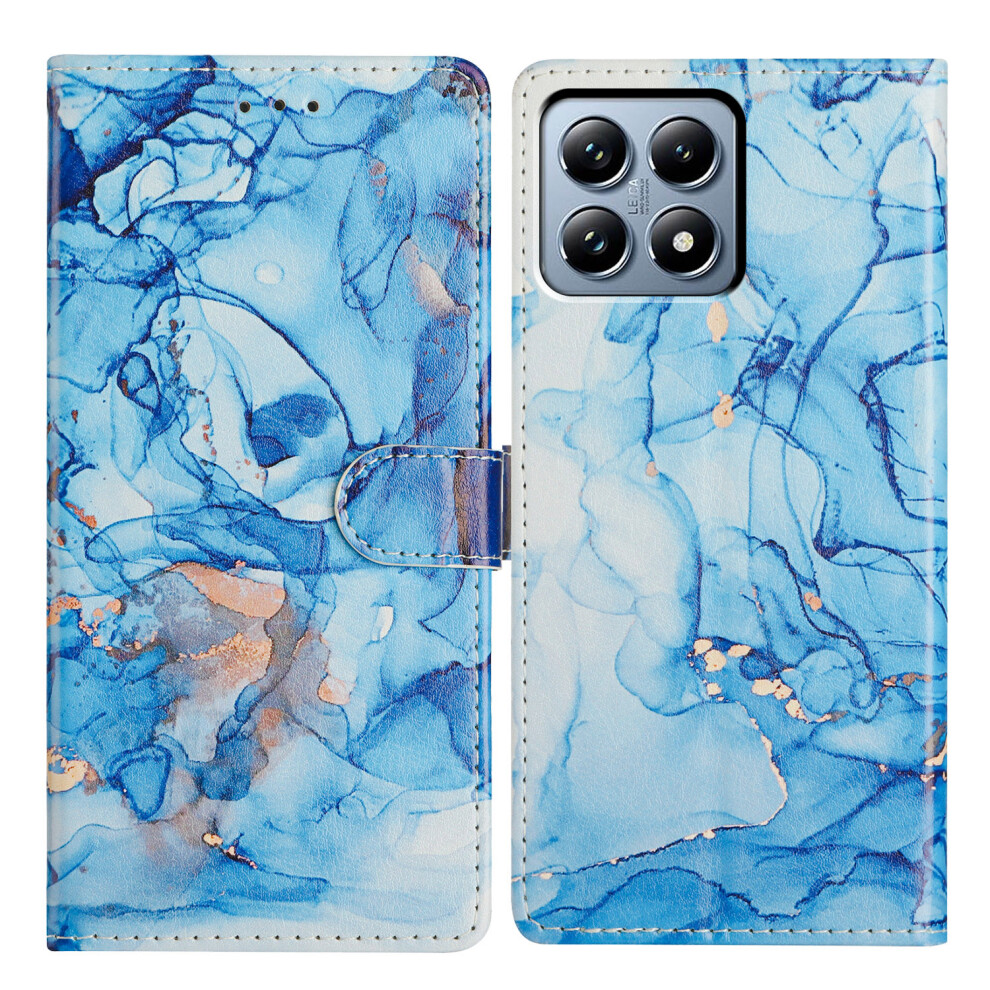 ( Marble) For Xiaomi 15T Case Pattern Printing Wallet Stand Flip Leather Phone Cover With Strap Blue 6914298510810