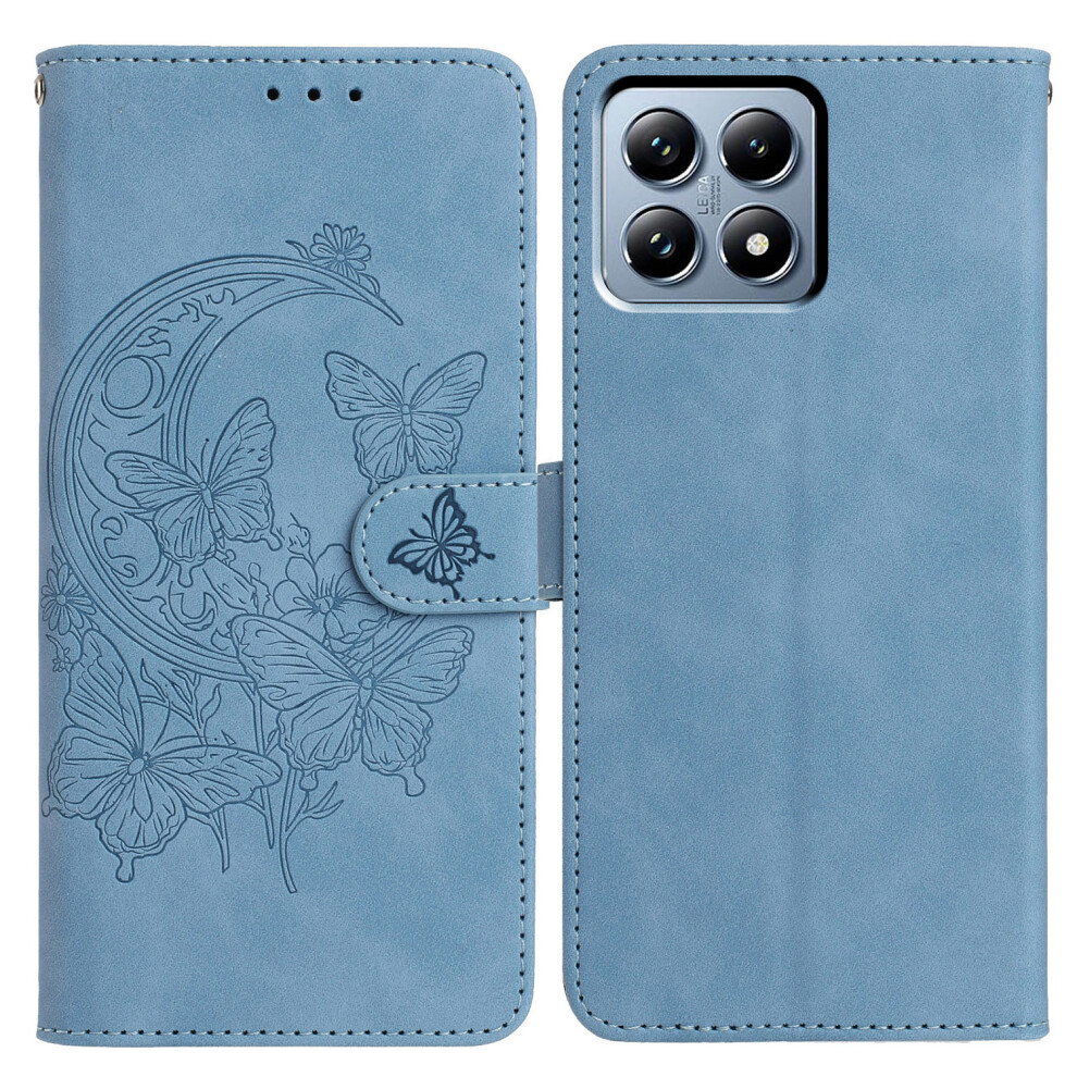 (Sky ) For Xiaomi 15T Case Butterfly Flower Imprint Pu Leather Wallet Stand Phone Cover Blue 6914295658515