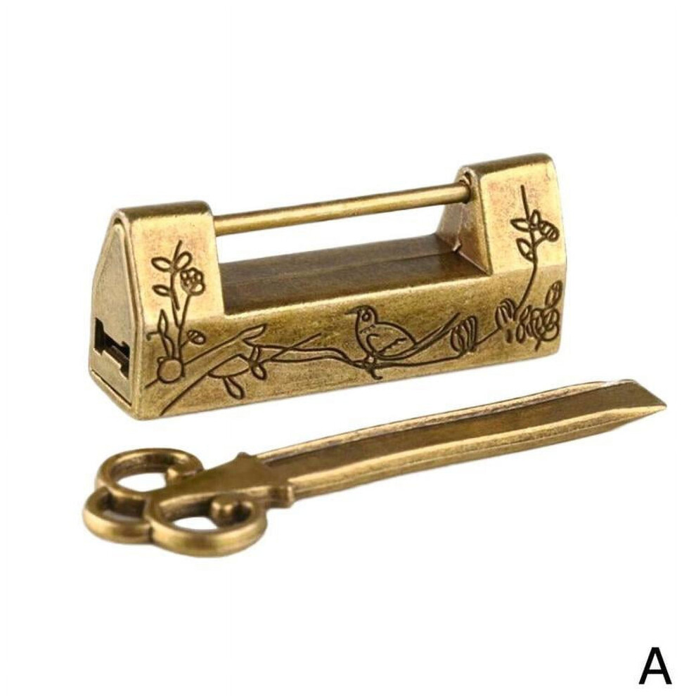 Chinese Vintage Brass Carved Padlock Antique Style 900881688604