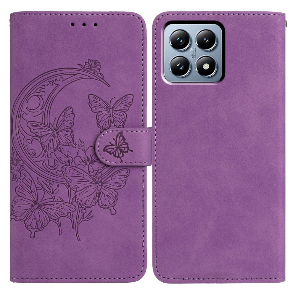 (Purple) For Xiaomi 15T Case Butterfly Flower Imprint Pu Leather Wallet Stand Phone Cover Purple 6914290292400