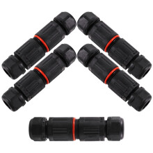 5 conectores mini impermeables sin tornillos, de tres núcleos, de paso directo, con funda protectora para cables.