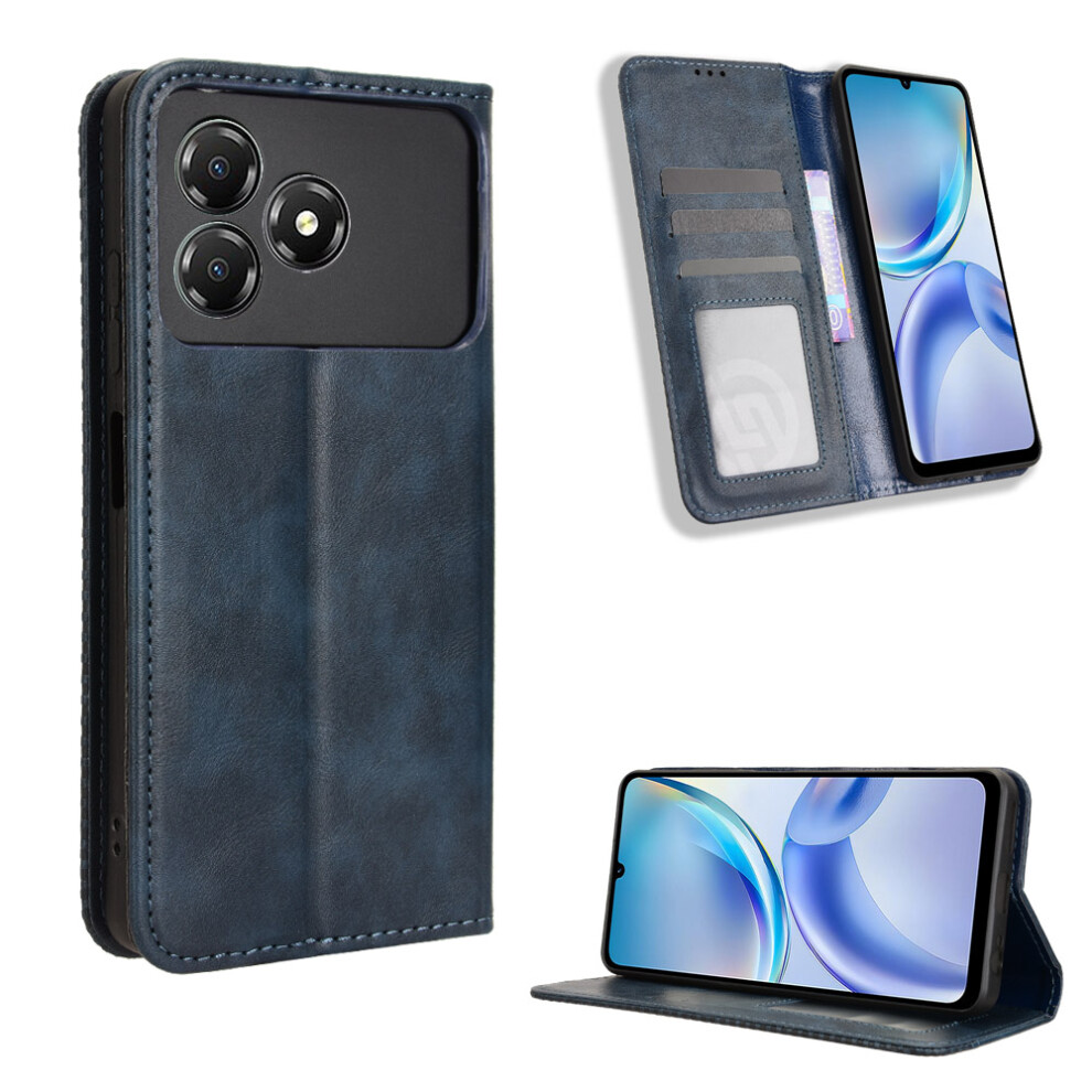 (Blue) For Zte Blade A36 Leather Case Wallet Stand Retro Texture Phone Cover Blue 6914298530313