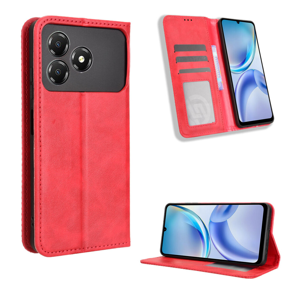 (Red) For Zte Blade A36 Leather Case Wallet Stand Retro Texture Phone Cover Red 6914299550259
